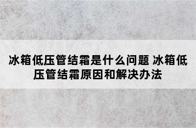 冰箱低压管结霜是什么问题 冰箱低压管结霜原因和解决办法